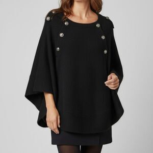 Irish Dunnes Stores Black Poncho with Silver Crest Buttons